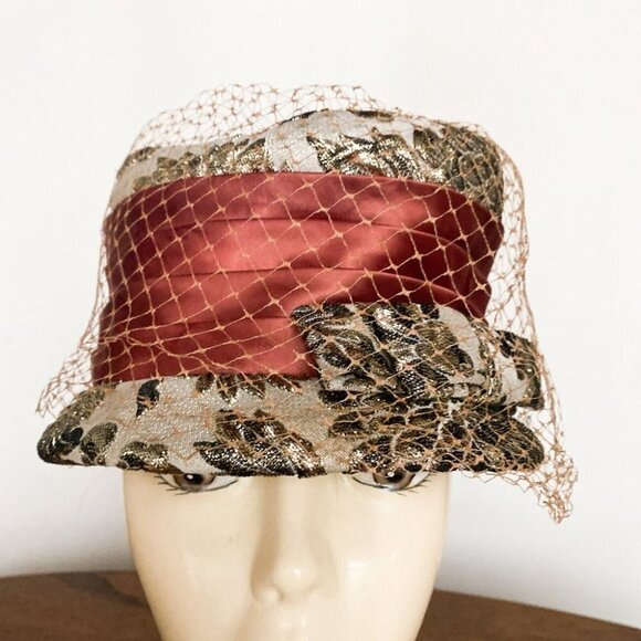 Vintage Gold Lamé Floral Net  Detail Bucket Hat S - Picture 4 of 12